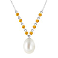 14k Solid White Gold Necklace with Natural Citrines and Freshwater-cultured Pearl S1621