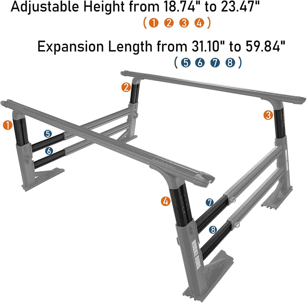 Overland Truck Bed Cargo Rack Extendable Aluminum Truck Ladder Rack Adjustable Height Heavy Duty B311835