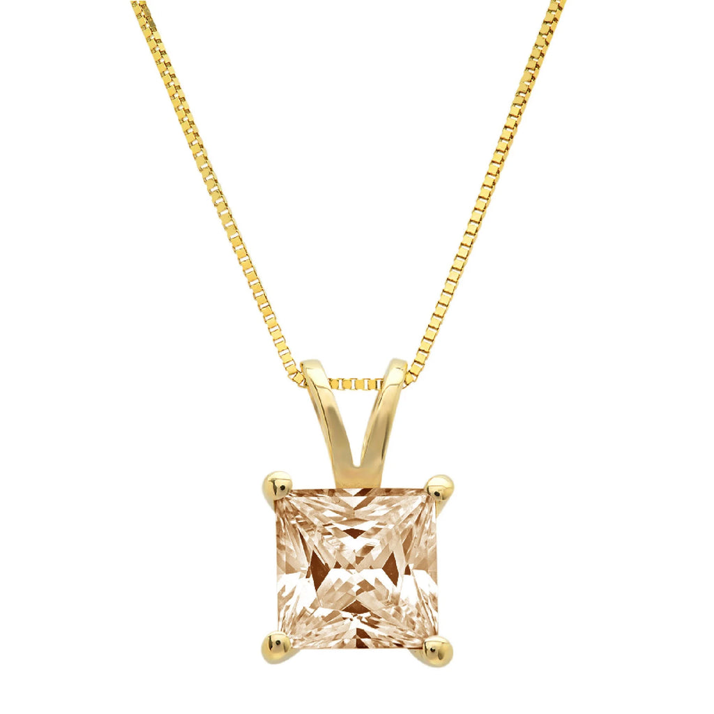 18k Yellow Gold Princess Cut Moissanite Pendant with 16" Solid Gold Chain U301675