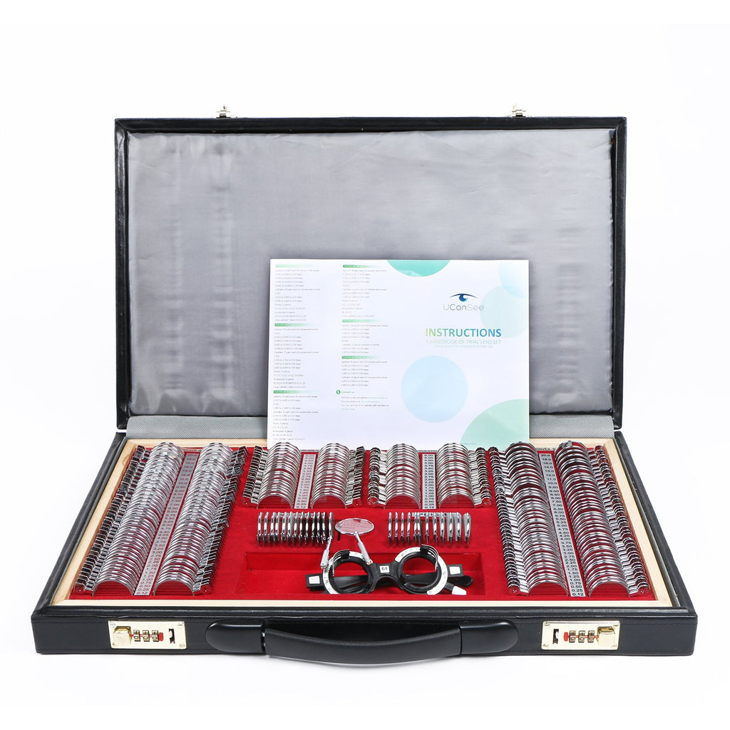 266 Trial Lens Set Optical Kit Metal Rim Wood Frame PU Leather Case B768497