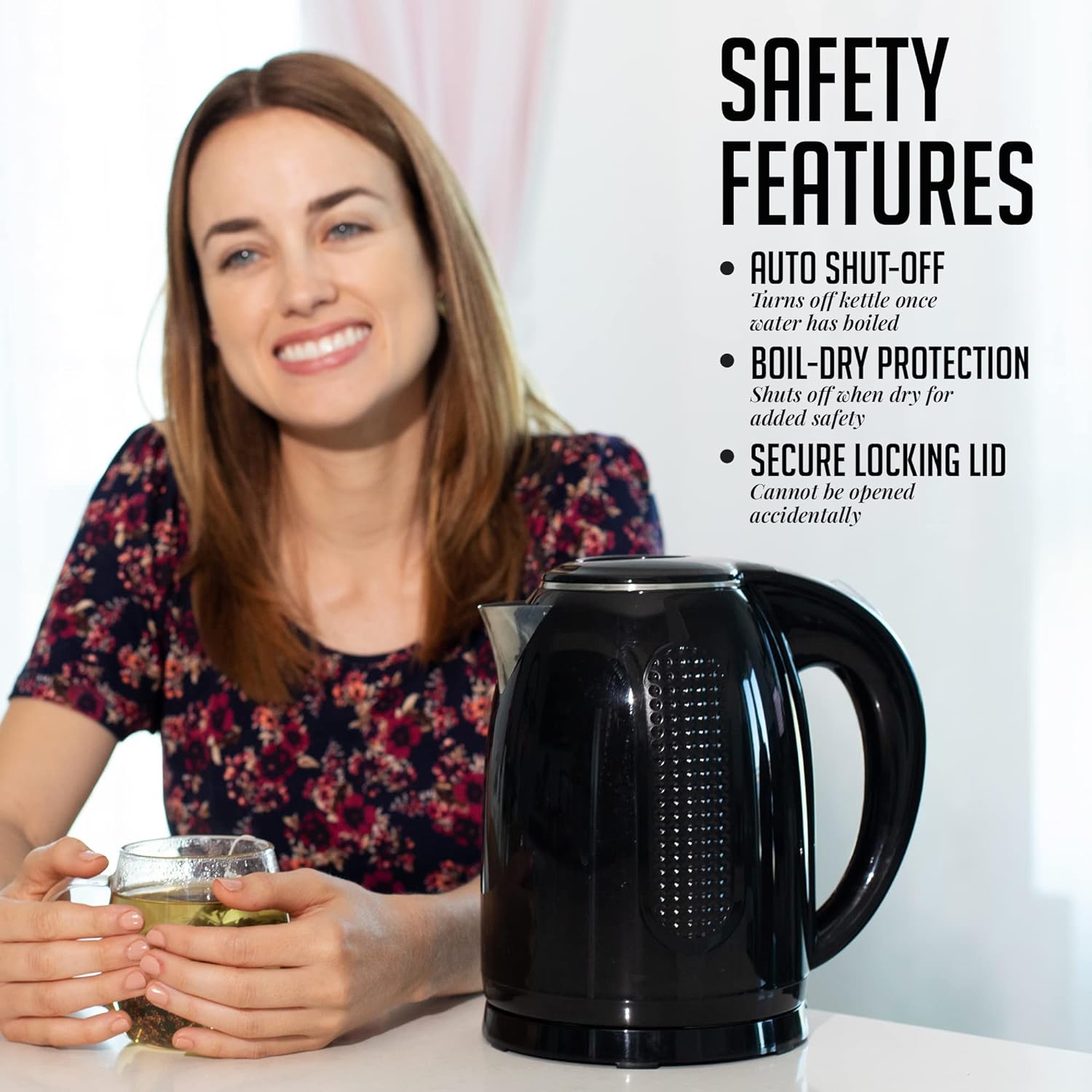 Portable Electric Kettle 1.7 Liter Double Wall Stainless Steel Black L3042