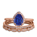 Pear Cut Lab Created Blue Sapphire Trio Wedding Ring Set J950
