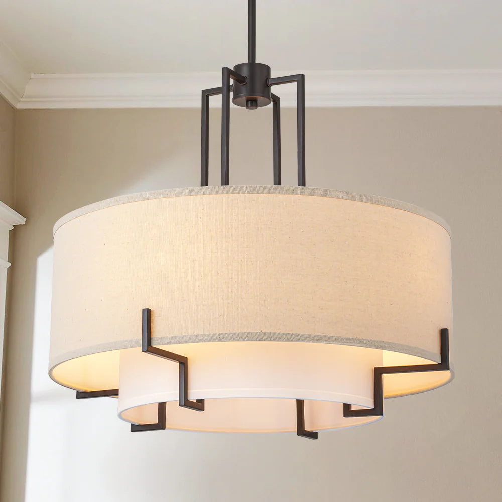 4-Light Dimmable Fabric Drum Shaded Chandelier M984380