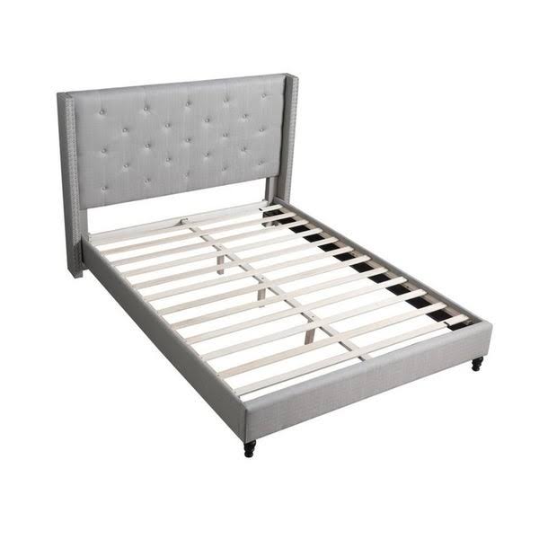 Beige Linen Blend Upholstered Wingback Platform Bed L1970