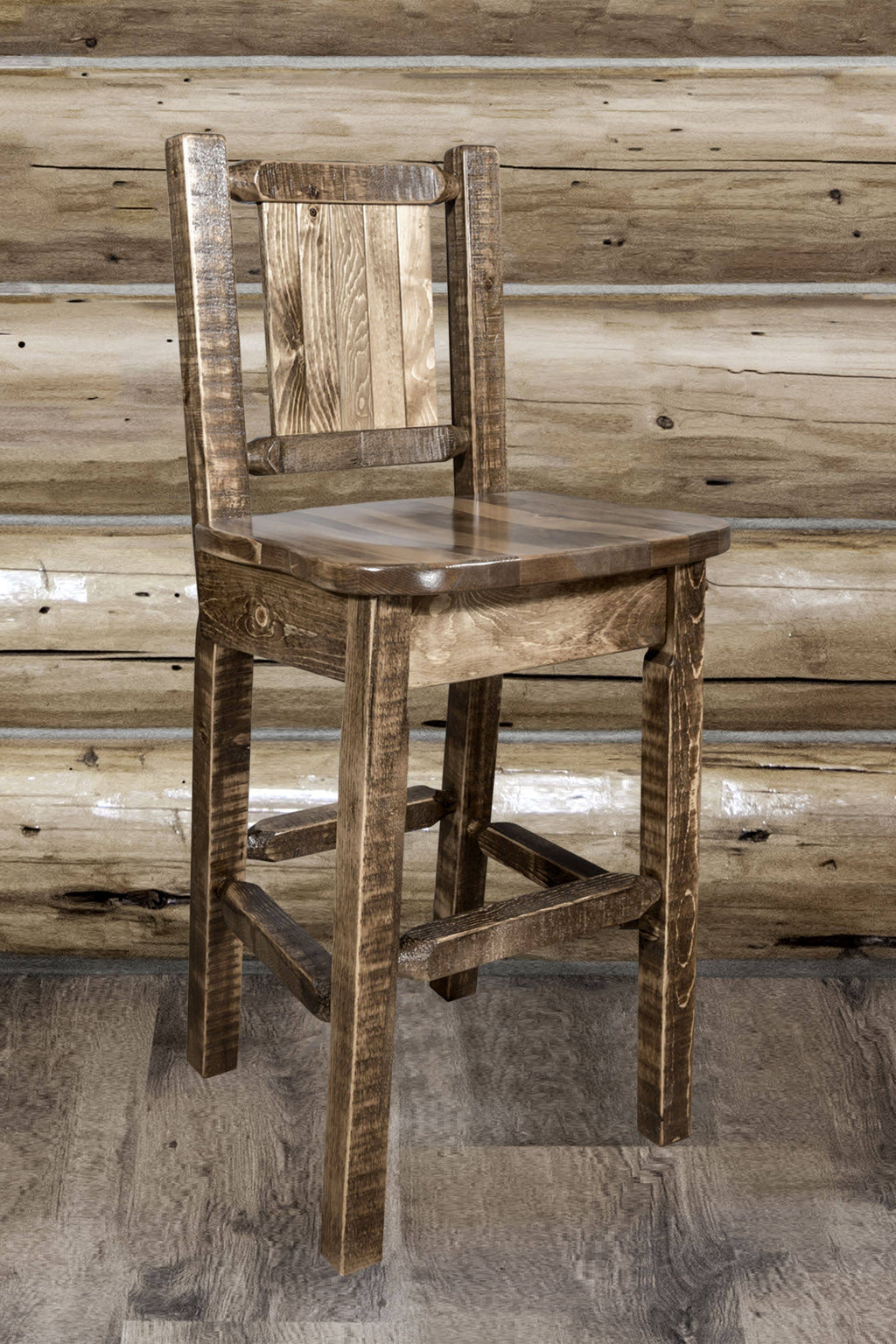 Homestead Back Barstool with Laser Engraved Bronc Design R907