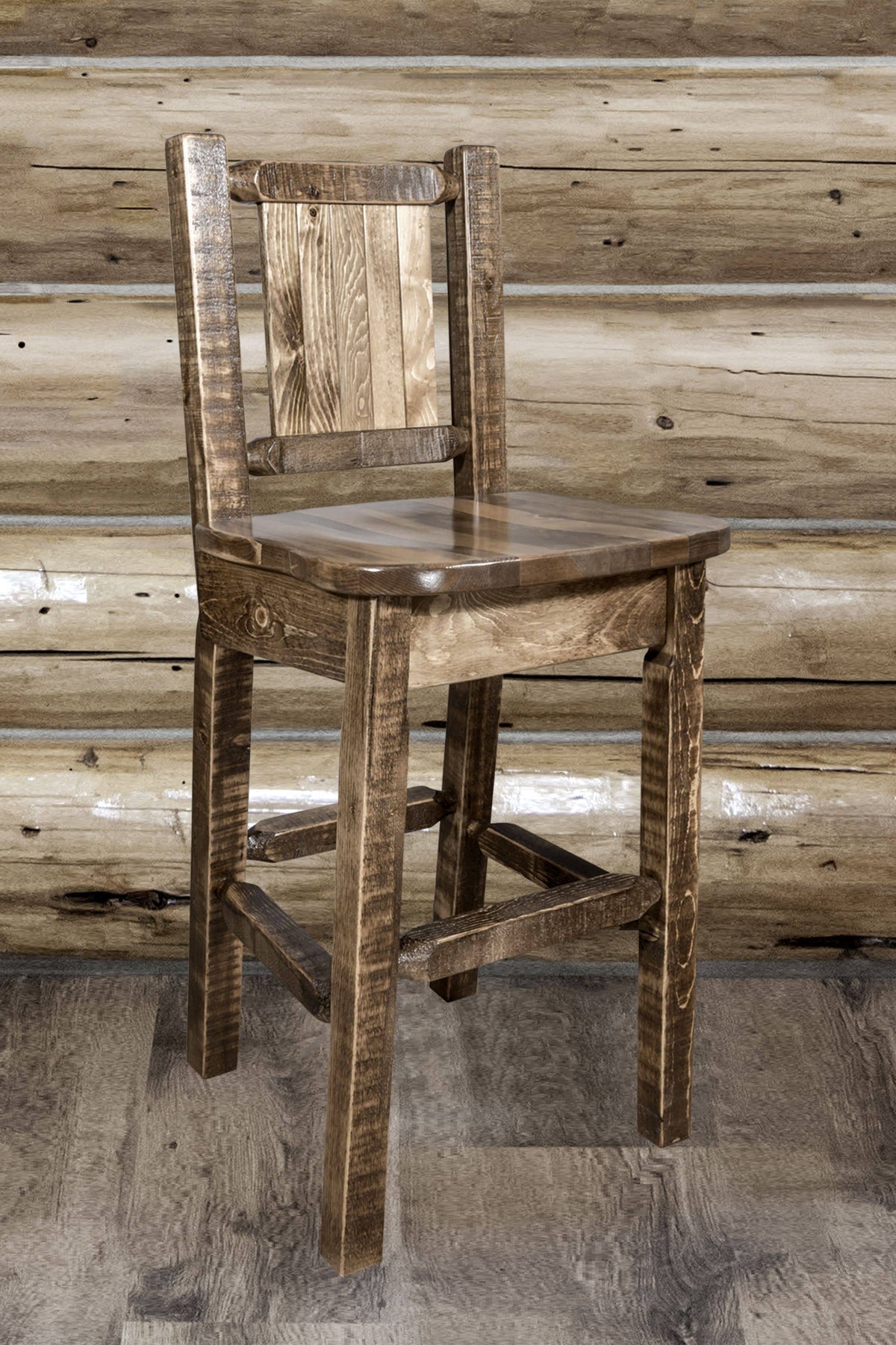 Homestead Back Barstool with Laser Engraved Bronc Design R907