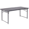 4-Foot Height Adjustable Dark Gray Plastic Folding Table with Carrying Handle E8367
