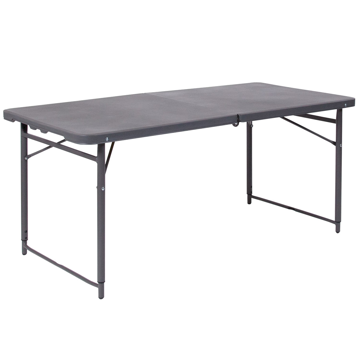 4-Foot Height Adjustable Dark Gray Plastic Folding Table with Carrying Handle E8367