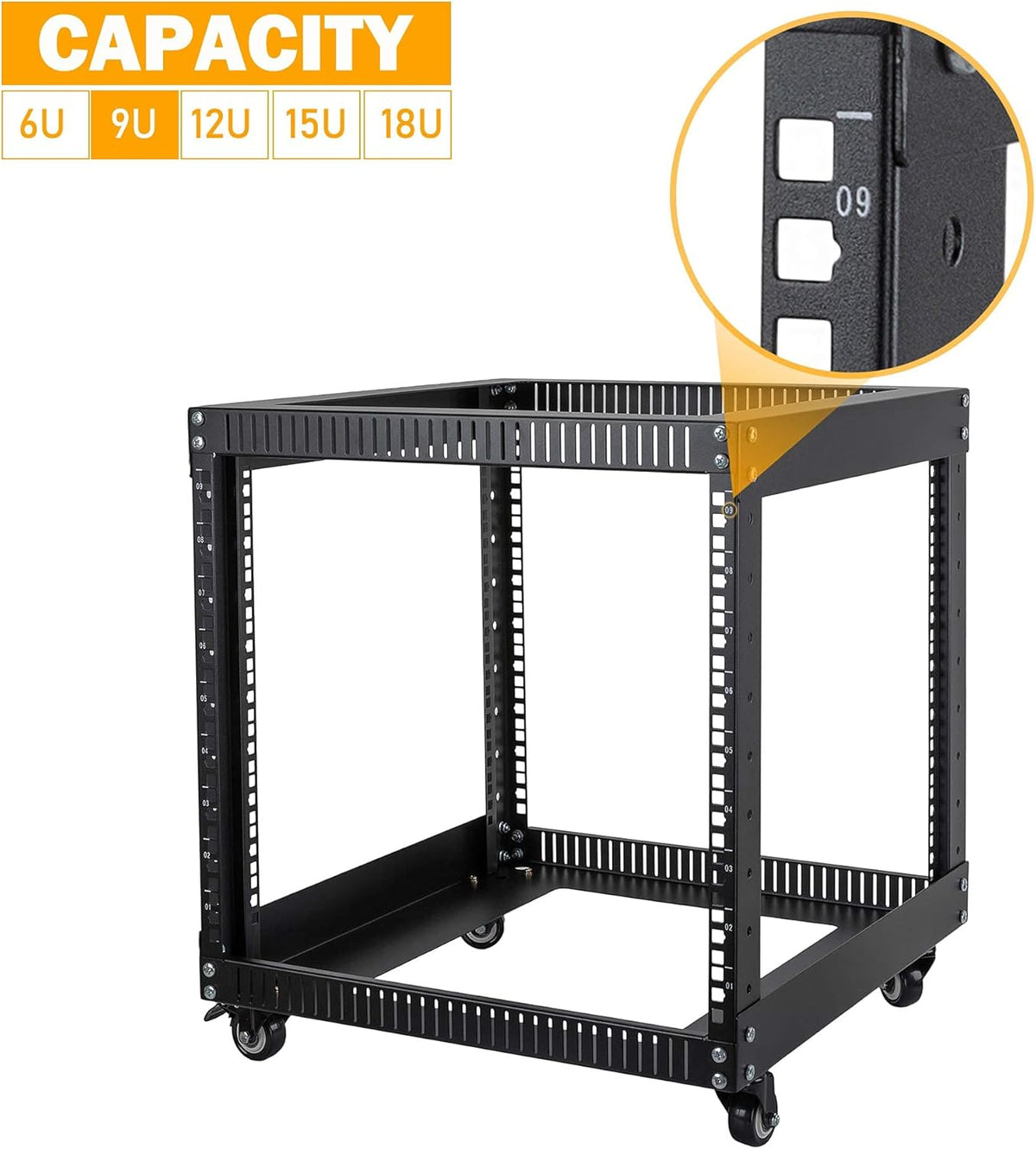 9U Open Frame Server Rack with Casters Black U251311