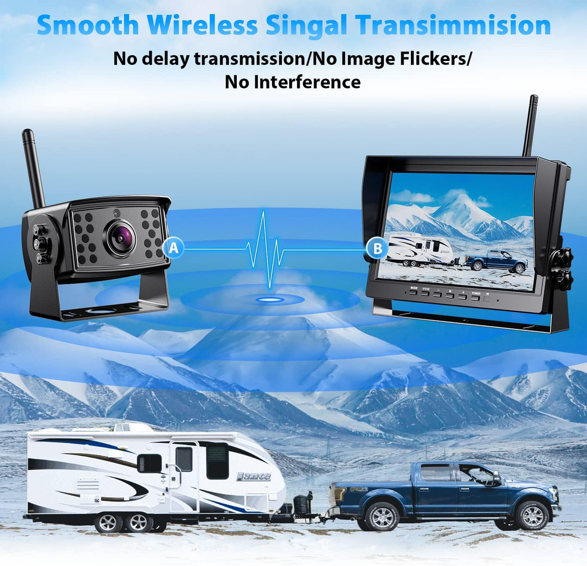 10-inch Wireless Backup Camera System with Recording, IP69 Waterproof Cameras L2765