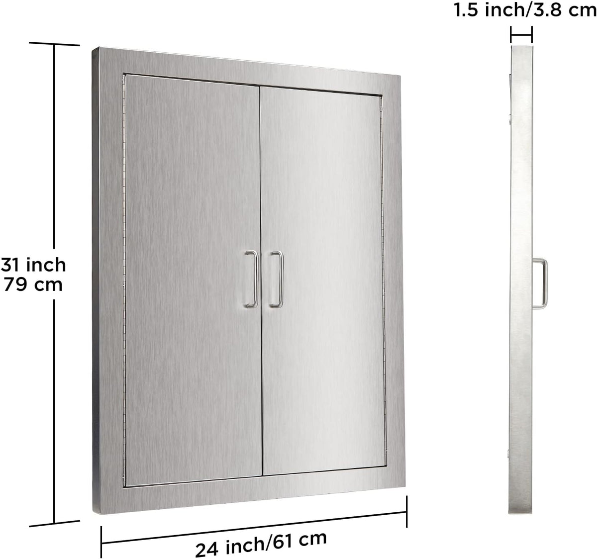 Outdoor Kitchen BBQ Access Door 24W x 31H Inch Stainless Steel Double Doors Y917202