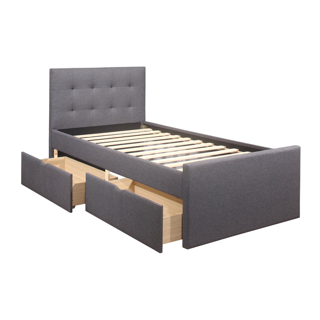 Gray Upholstered Twin Platform Bed with 2 Storage Drawers B6361