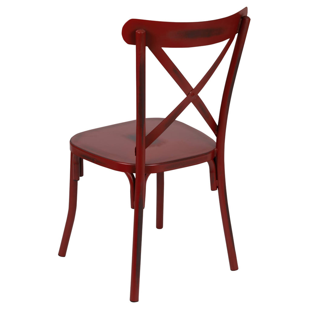Rustic Distressed Metal Cross Back Chair (Red) B258007