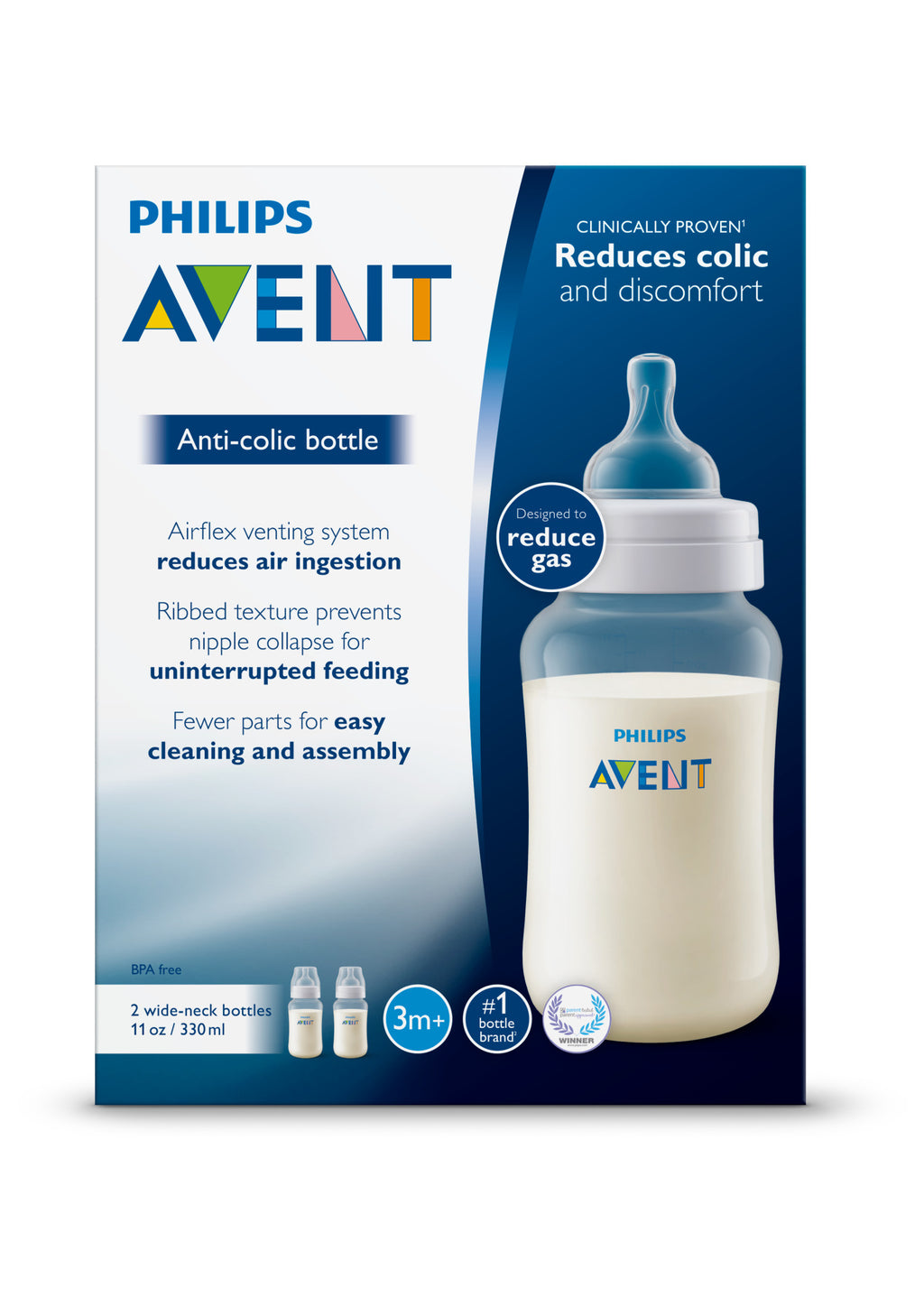 11oz 2pk Clear Anti-colic Baby Bottle N5285