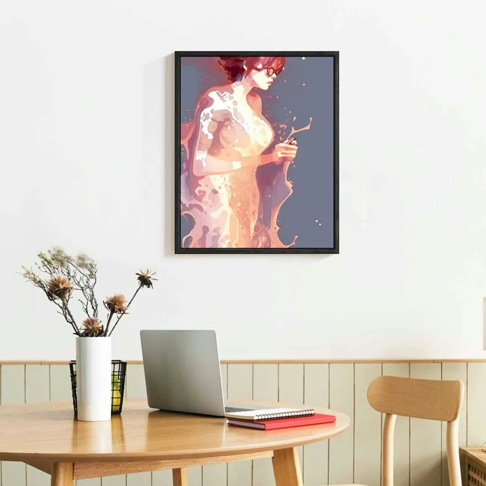 Pink Canvas Large Wall Art Abstract Geometric Gold Framed Painting H1284