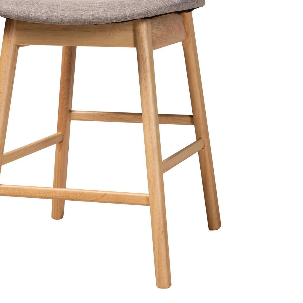 Grey Fabric and Natural Oak Finished Wood 2-Piece Counter Stool Set X80828
