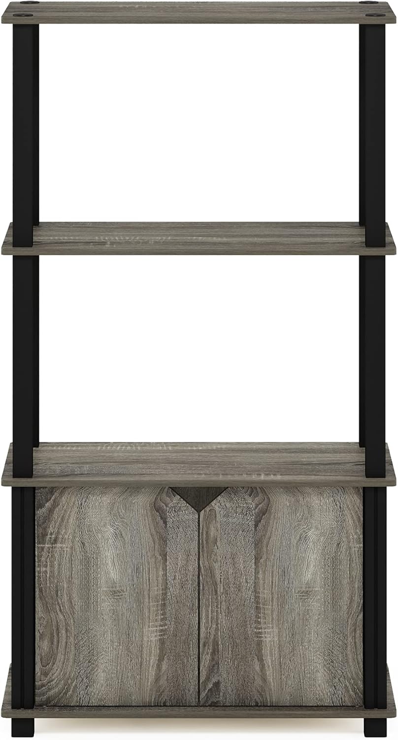 French Oak Grey 4-Tier Bookcase with Door D2539
