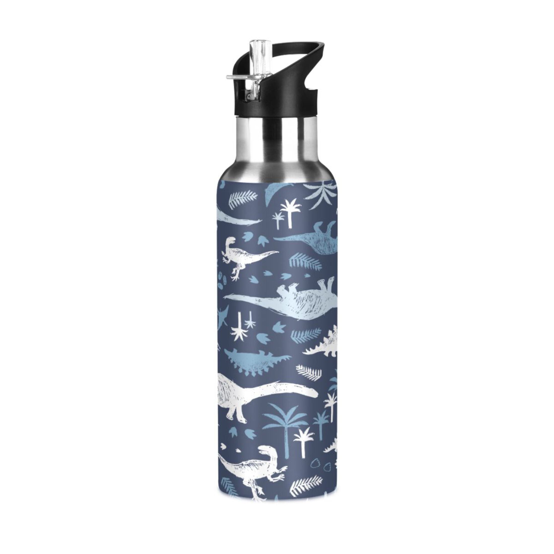 Blue Dinosaur Stainless Steel Insulated Water Bottle with Straw Lid Y88079