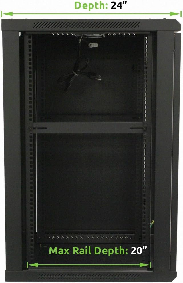 18U Wallmount Cabinet Enclosure 19-Inch Server Network Rack with Locking Glass Door Black L56597