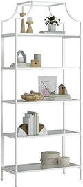 5 Shelf Metal Framed Glass Bookcase in Flat White P303