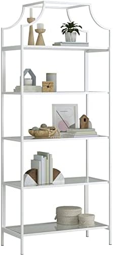 5 Shelf Metal Framed Glass Bookcase in Flat White P303