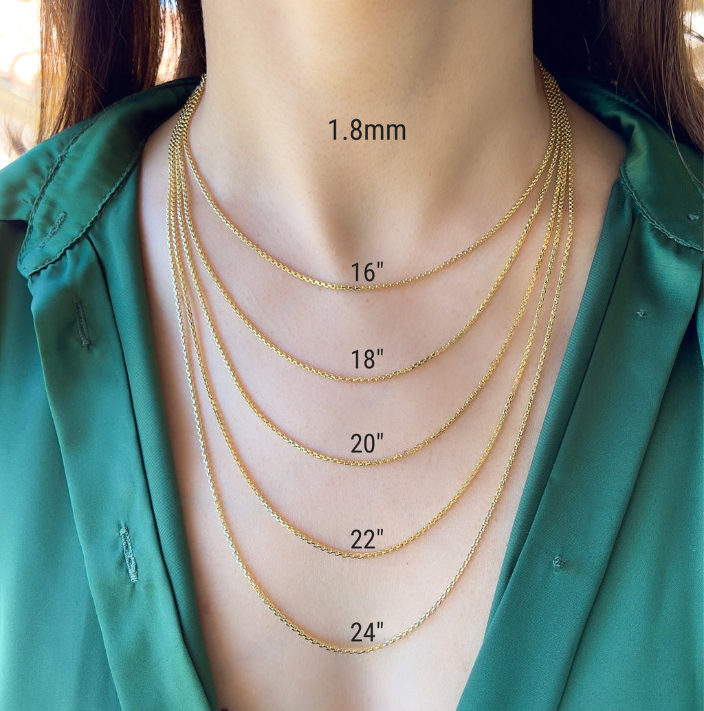 14K Yellow Gold Diamond Cut Box Pendant Chain Necklace 16" 18" 20" 22" 24" J4280