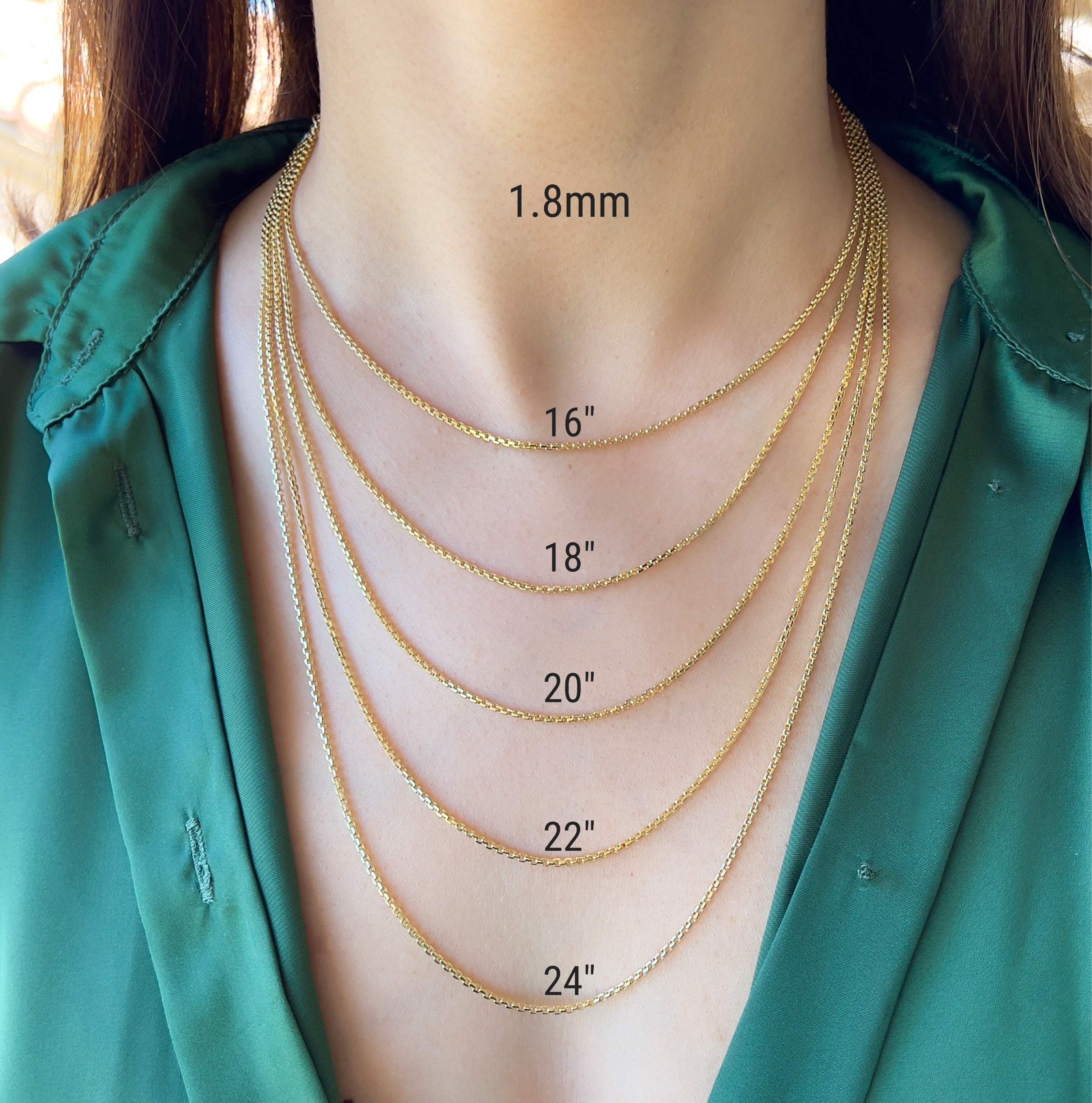14K Yellow Gold Diamond Cut Box Pendant Chain Necklace 16" 18" 20" 22" 24" J4280