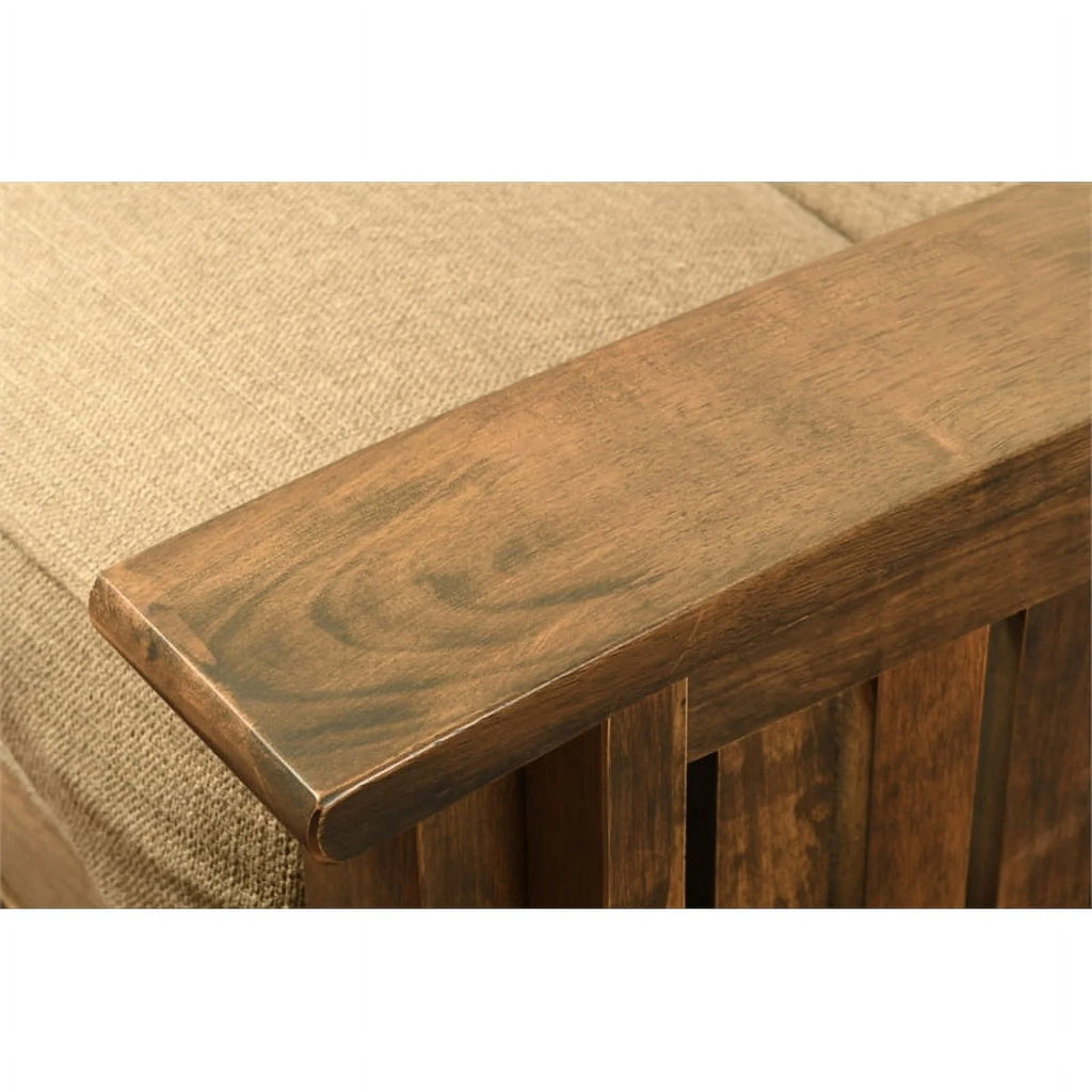 Walnut Futon with Drawers and Suede Peat Mattress K27387