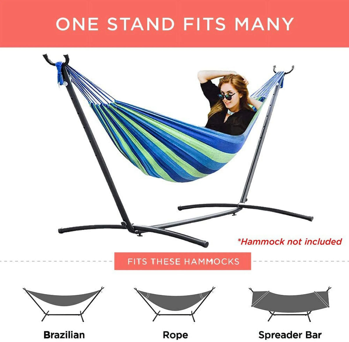 Black Steel Double Hammock Stand with Carrying Case X185648