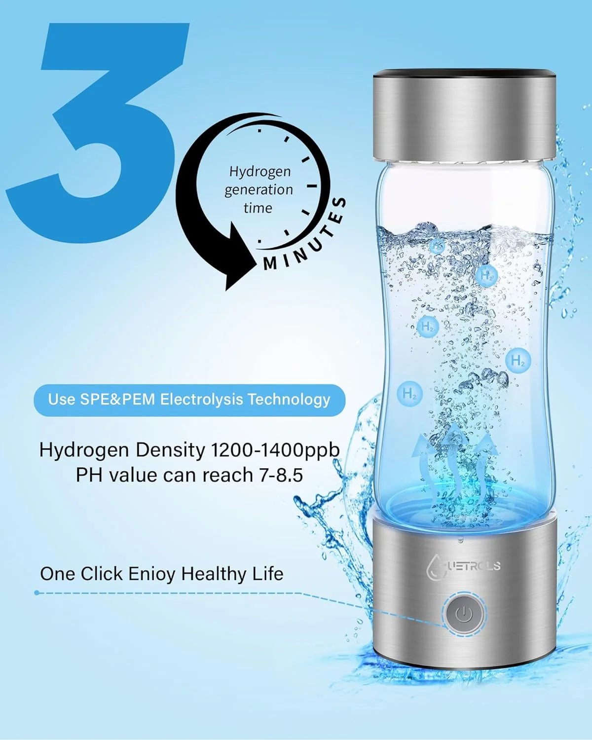 Hydrogen Water Bottle Generator with SPE PEM Technology Water Ionizer O9124