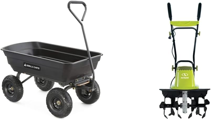 Green Poly Garden Dump Cart with Steel Frame and 10 Pneumatic Tires, 600-lbs. Capacity X107