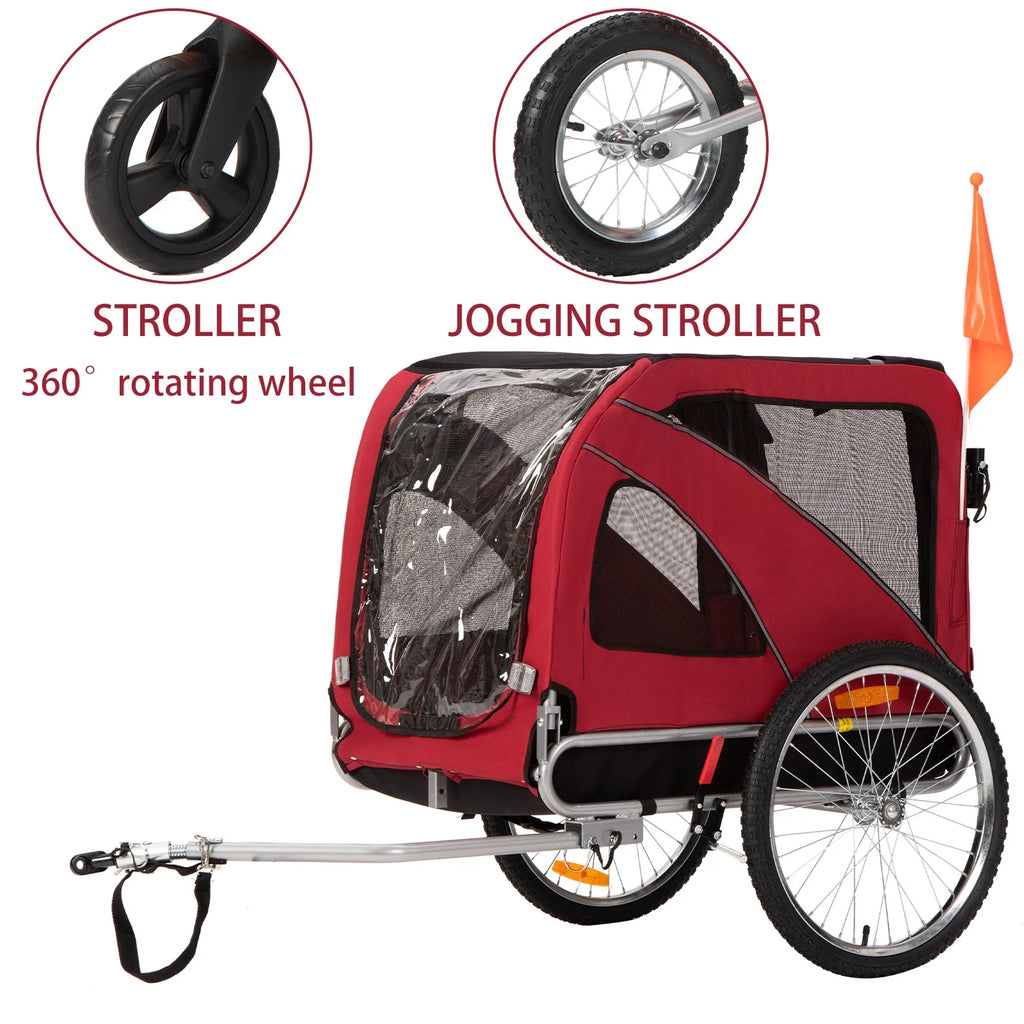 Red 3-in-1 Dog Bicycle Trailer, Stroller, and Jogging Stroller I560