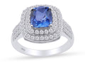 Cushion Cut Blue Sapphire & White Topaz Ring In 14K White Gold Over Sterling Silver (2.69 Cttw) Ring size-4 A71372
