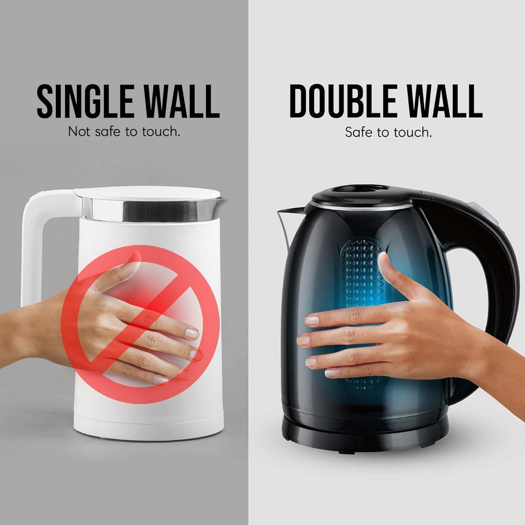 Portable Electric Kettle 1.7 Liter Double Wall Stainless Steel Black L3042