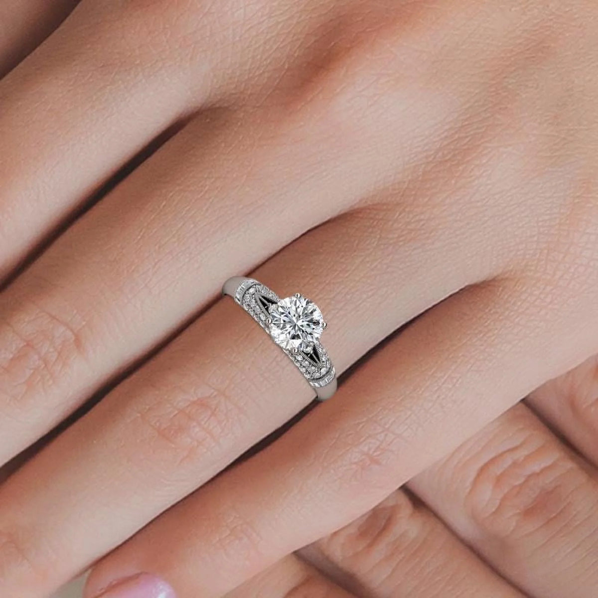 14K White Gold Moissanite Engagement Ring L9341