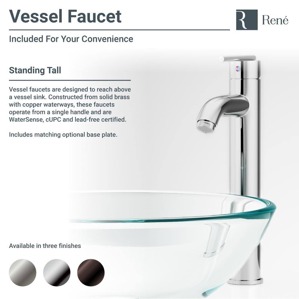 16-1/2x22 Glass Vessel Bathroom Sink with Vessel Faucet Cerulean Brushed A8945