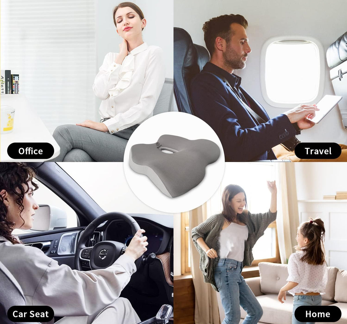 Memory Foam Seat Cushion with Adjustable Straps (Gray) M58221