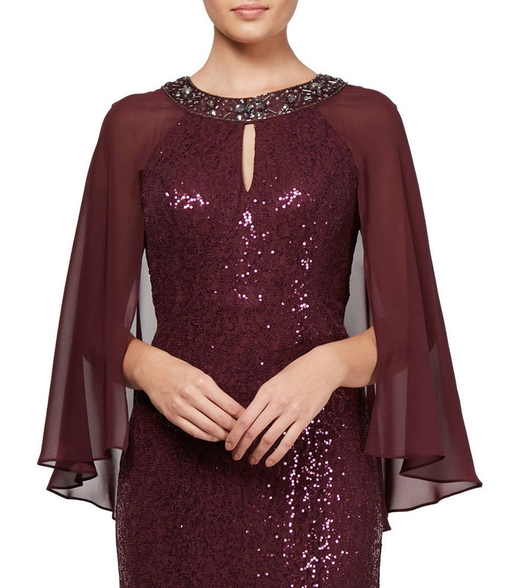 Sequined Cape Gown L396