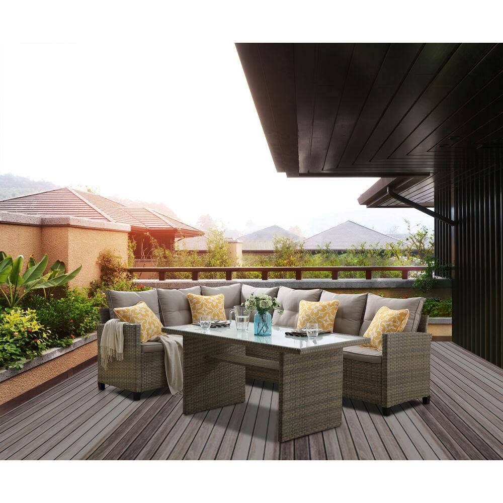 3 Piece Sectional Deep Seating Set in Gray with Chow Table V6060