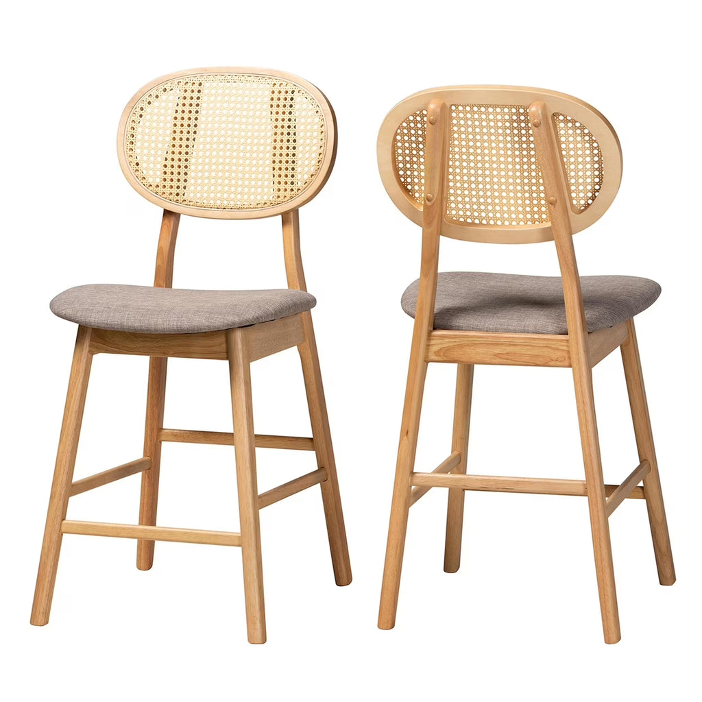 Grey Fabric and Natural Oak Finished Wood 2-Piece Counter Stool Set X80828