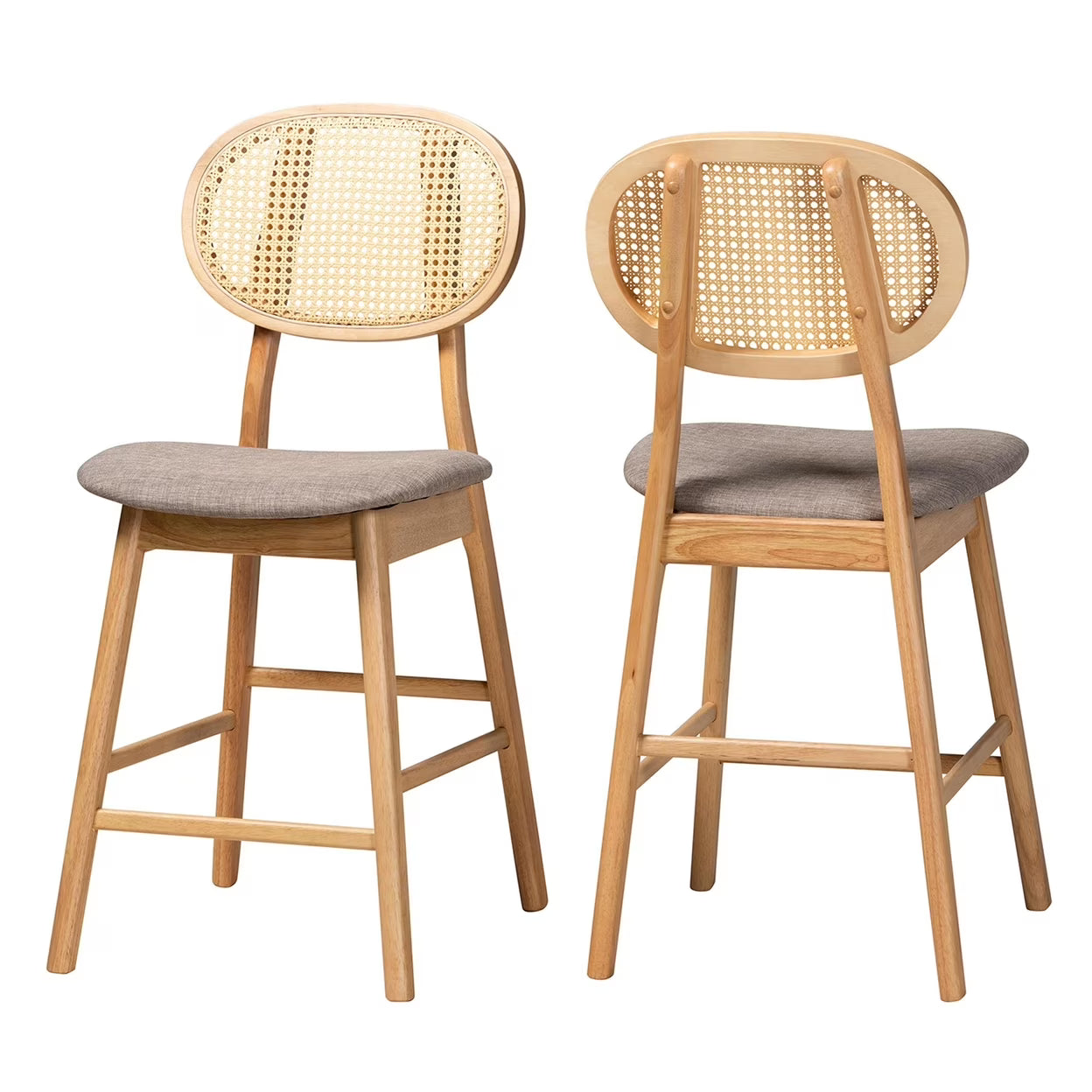 Grey Fabric and Natural Oak Finished Wood 2-Piece Counter Stool Set X80828