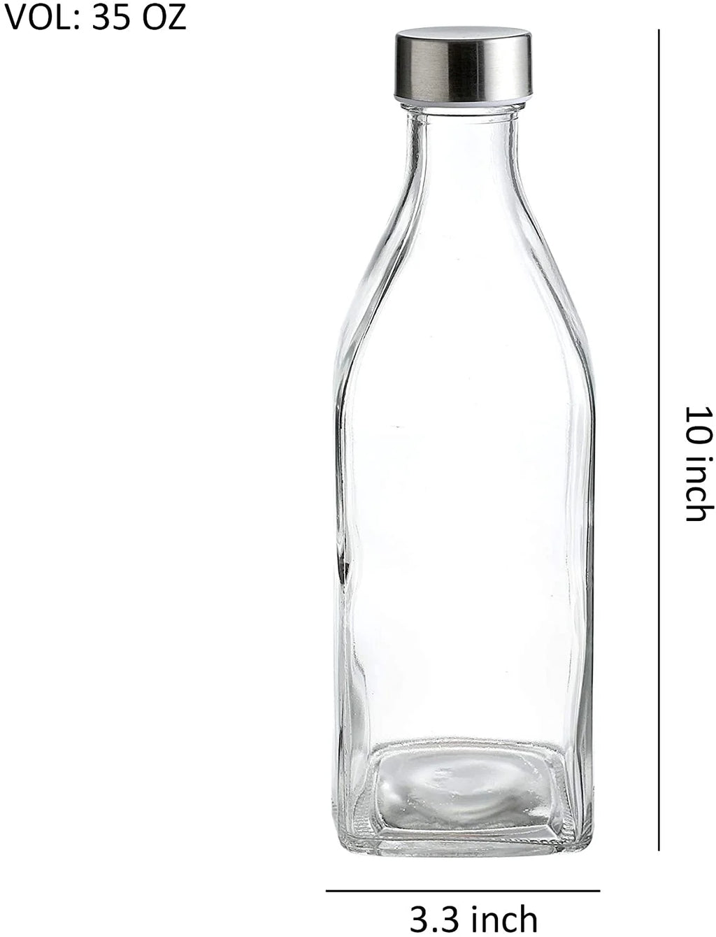 34 Oz Square Glass Water Bottles, 4 Pack (Clear) A190