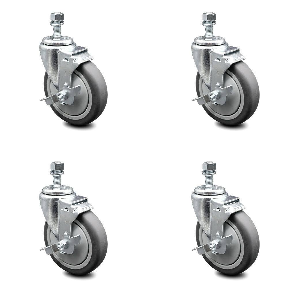 5 inch Thermoplastic Rubber Swivel Threaded Stem Caster Set with Brake V68778