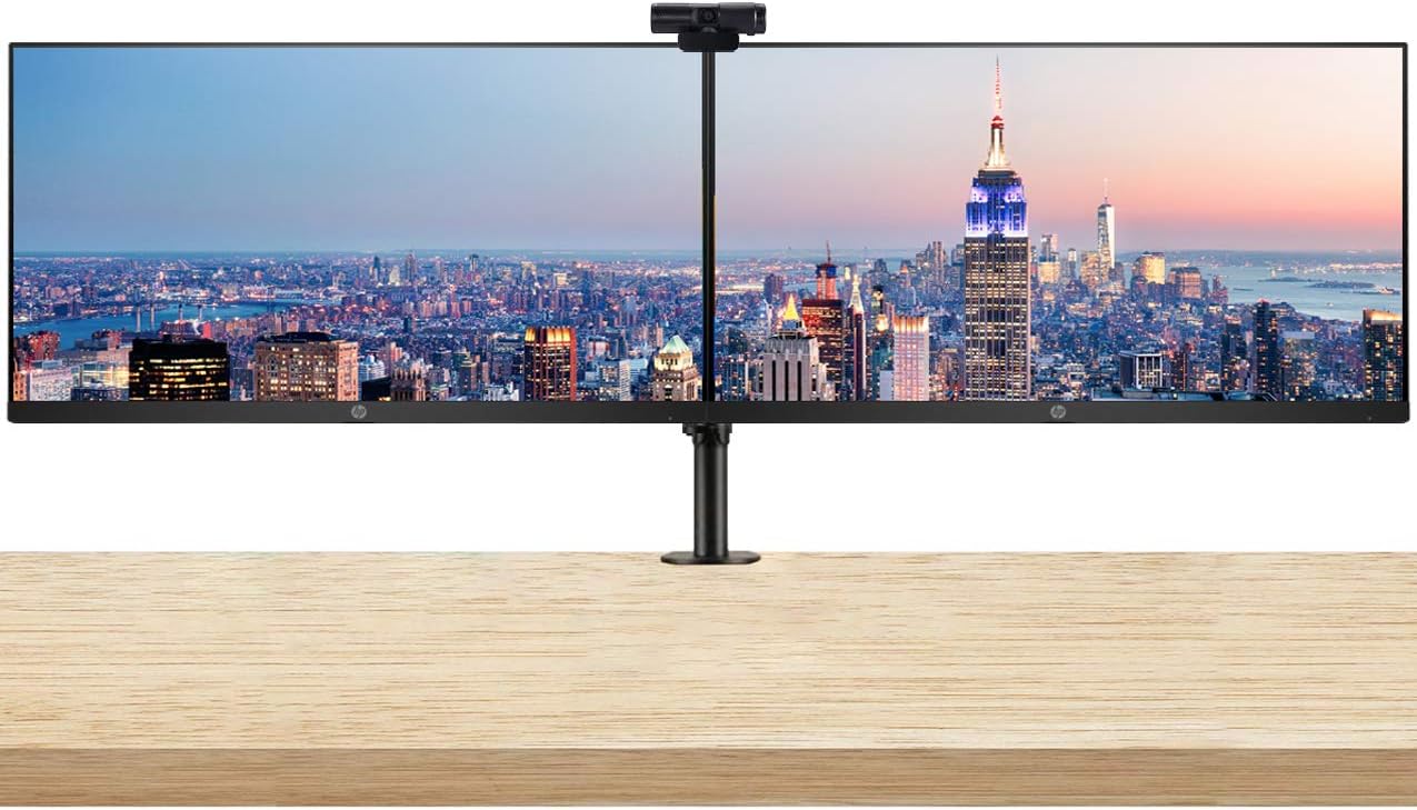 27 Inch FHD IPS LED Backlit LCD Anti-Glare Monitor 2-Pack Bundle with Full HD 1080p Webcam and Desk Mount Clamp Dual Monitor Stand I3584
