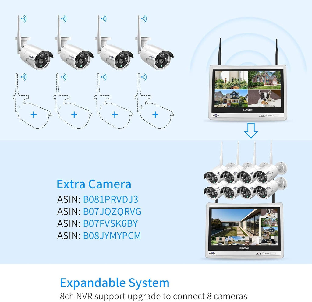 8CH 2K Wireless Security Camera System with 12 LCD Monitor 3TB Hard Drive 4pcs 3MP Outdoor Bullet IP Cameras I425007