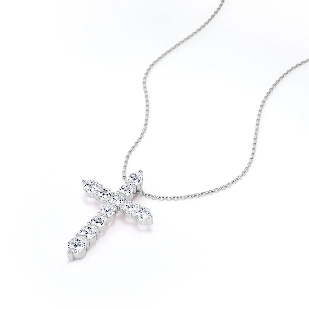 18K White Gold Plated Moissanite Cross Pendant Necklace H4814