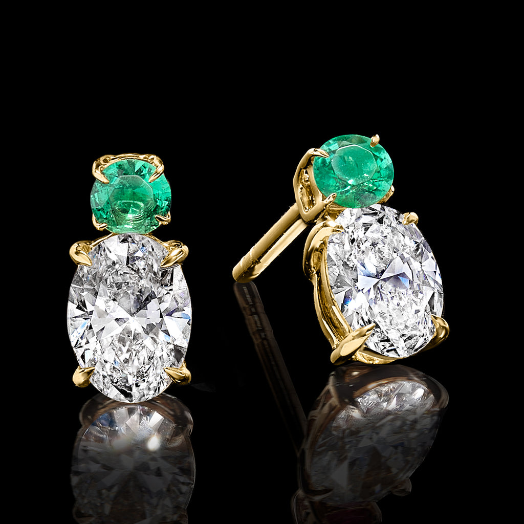1.00 ct. t.w. Lab-Grown Diamond Drop Earrings with .10 ct. t.w. Emeralds in 14kt Yellow Gold L39725