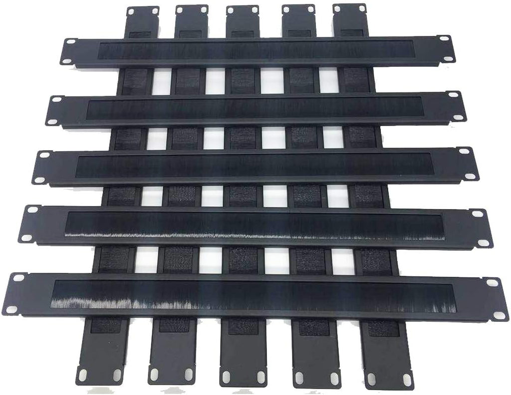10 Pack 1U Horizontal Rack Mount Cable Management Panel with Cable Entry Brush Black C1010