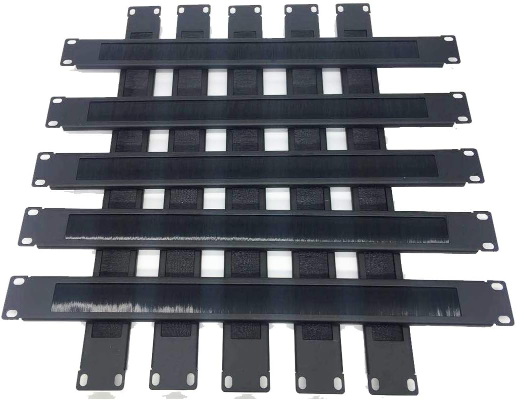 10 Pack 1U Horizontal Rack Mount Cable Management Panel with Cable Entry Brush Black C1010