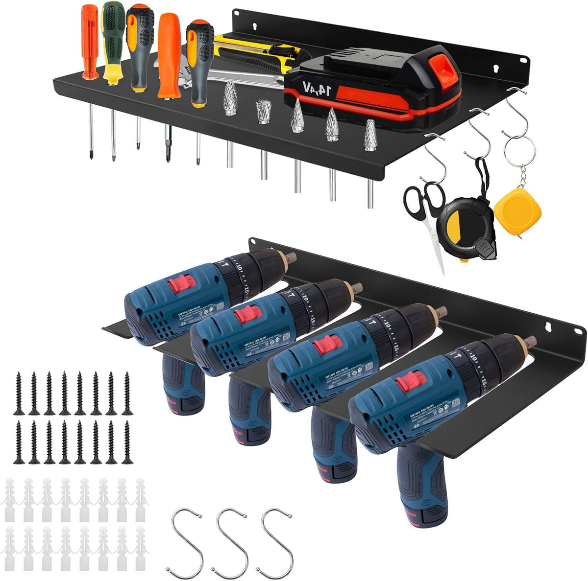 Wall Mounted Metal Drill Storage Rack, Pack of 2 O726988
